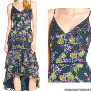 Harlyn Green Velvet Floral Tiered High / Low Dress
